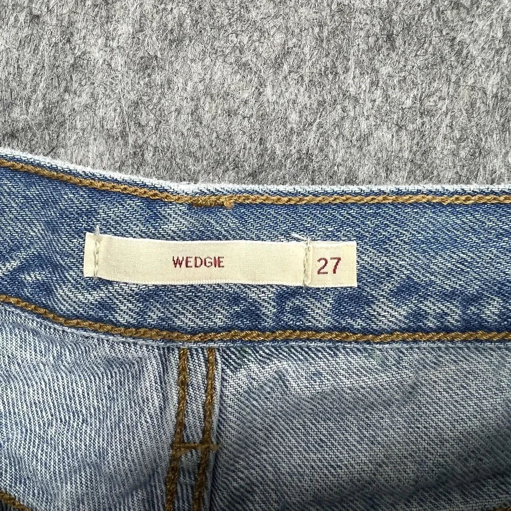 Levis Wedgie Shorts Womens 27‎ Blue Distressed Cutoff Denim High Rise Button Fly